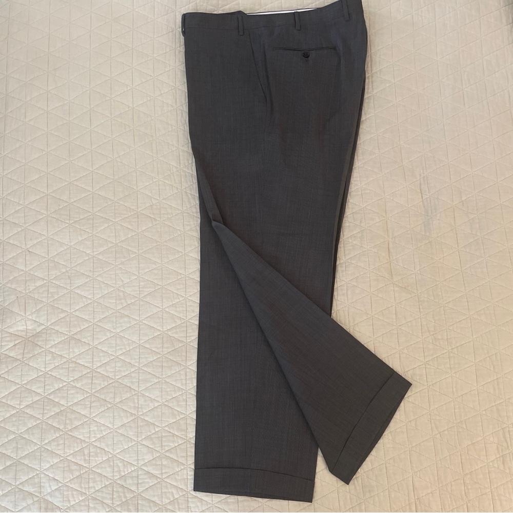 CANALI Made in Italy Micro Print Flat Front Travel Wool Pant in Gray‎ 38 $425